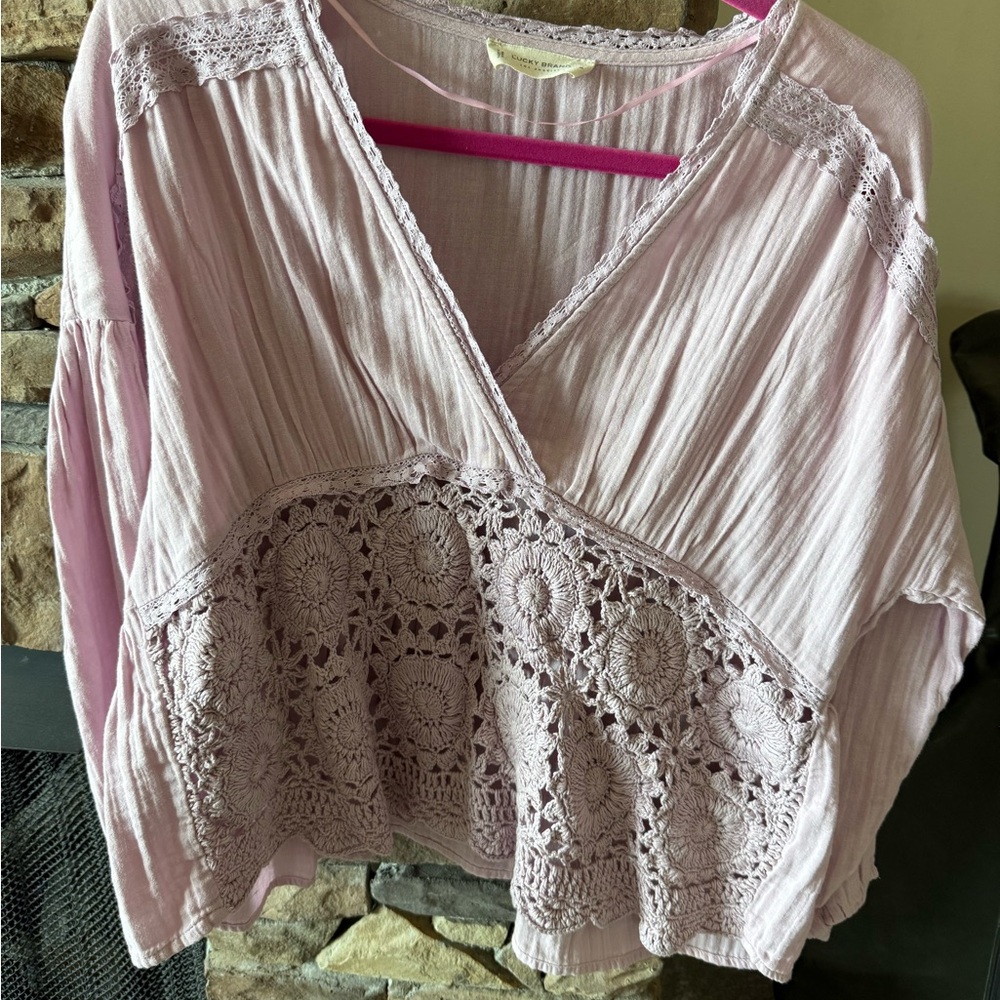 Lucky Brand Light Pink Crochet Blouse
